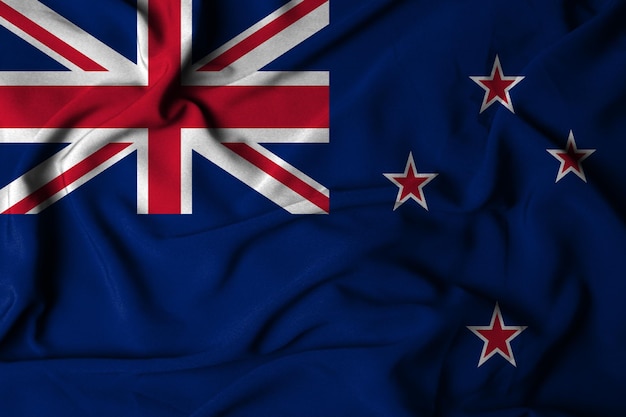 Selective focus of new zealand flag, with waving fabric texture. 3d illustration