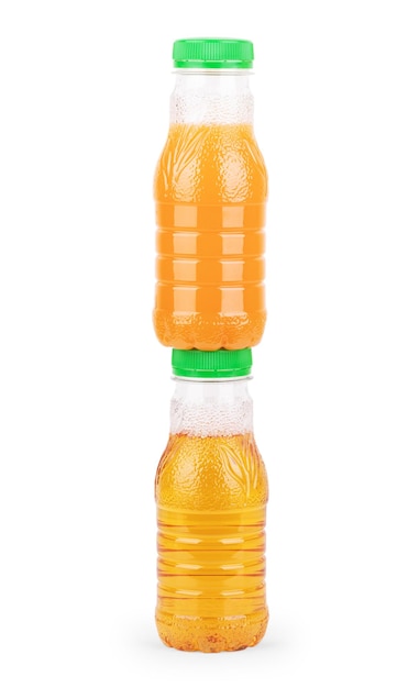 Фото Избирательный фокус клубничного сока в маленькой прозрачной стеклянной бутылке свежий фруктовый сок пустые этикетки изолированные на белом фоне