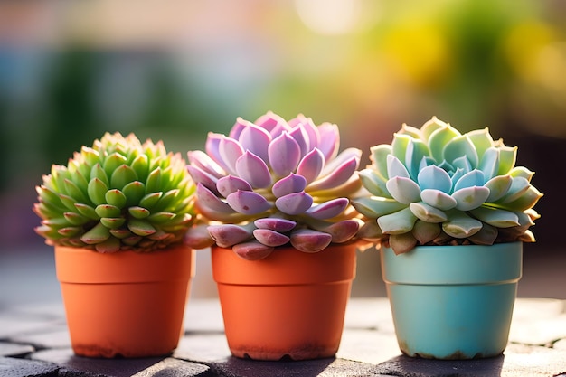 Selective Focus Photography Potted Plant Of Three Succulent Plants