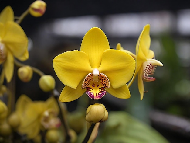 Photo selective focus photography of yellow boat orchid flower