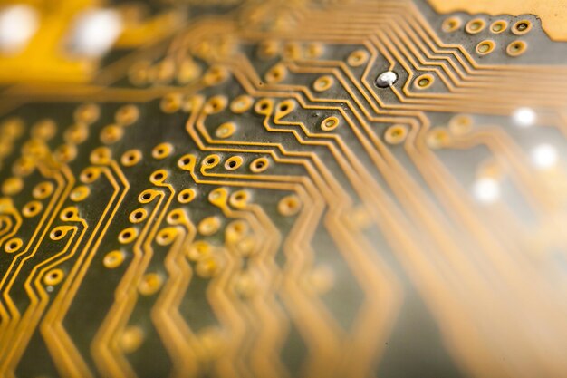 Selective focus of printed circuit board close up