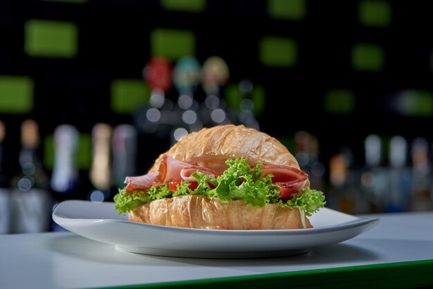 Selective focus of sandwich cooked in cafe for eating