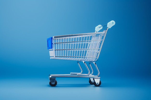 selective focus of shopping cart with purchases in supermarket