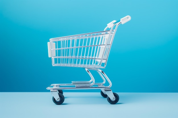 selective focus of shopping cart with purchases in supermarket