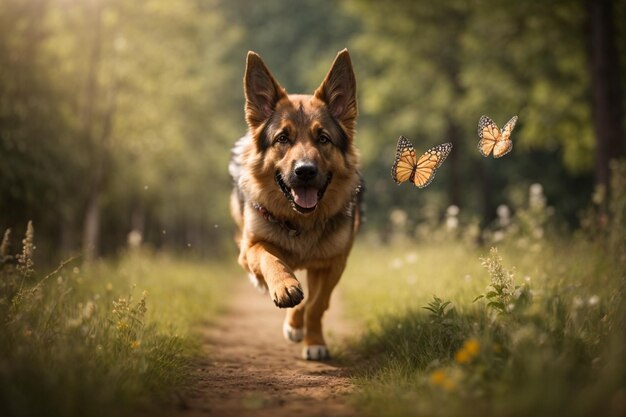 Selective focus shot of an adorable german shepherd outdoors during daylight