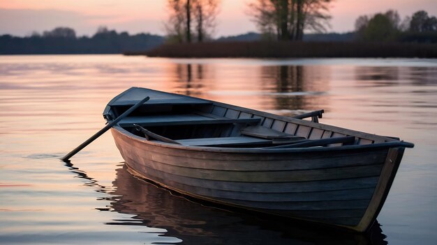 Selective focus shot of a boat on a lake in the evening