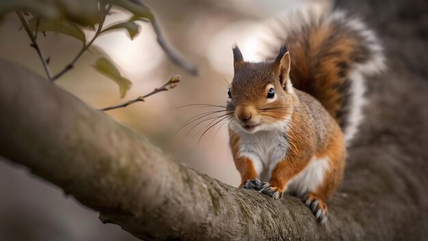 Selective focus shot of a cute brown fox squirrel