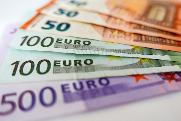 Selective focus shot of euro banknotes