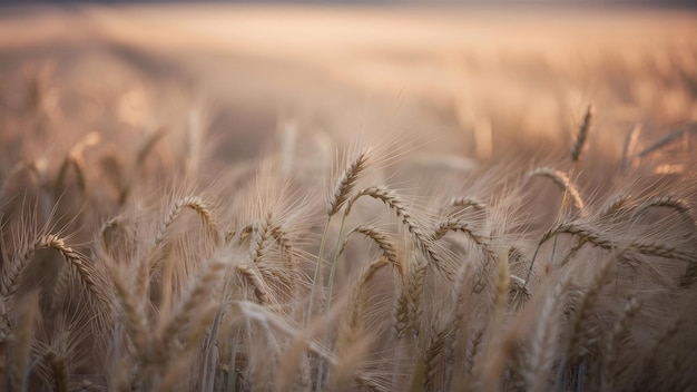 Selective focus shot of a field of wheat crops