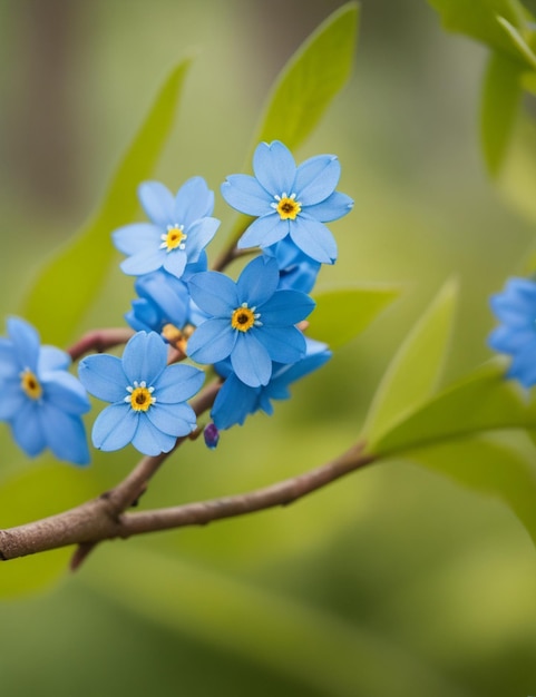 Selective focus shot of Forget Me Not flower attached to the branch at daytime