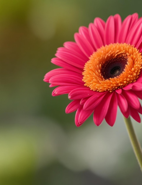 Selective focus shot of gerbera flower attached to the branch at daytime