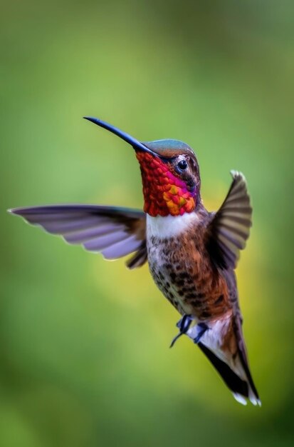 Selective focus shot of a hummingbird in flight