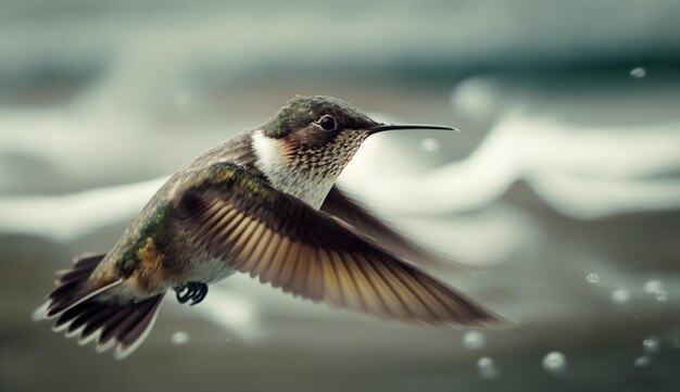 Selective focus shot of a hummingbird in flight