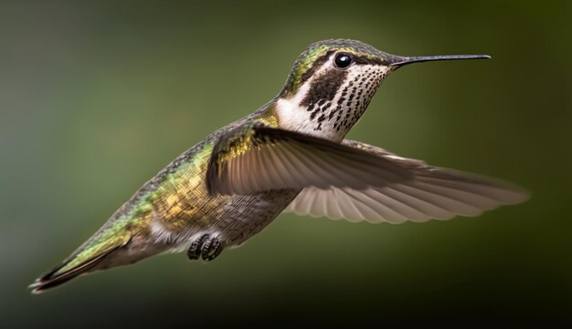 Selective focus shot of a hummingbird in flight