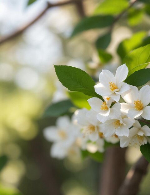 Selective focus shot of jasmine attached to the branch at daytime
