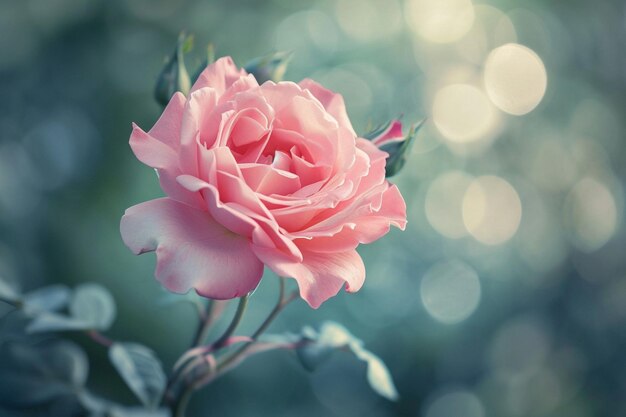 Selective focus shot of a pink rose blossom