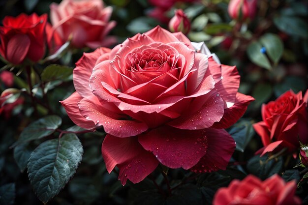 Selective focus shot of a pink rose blossom