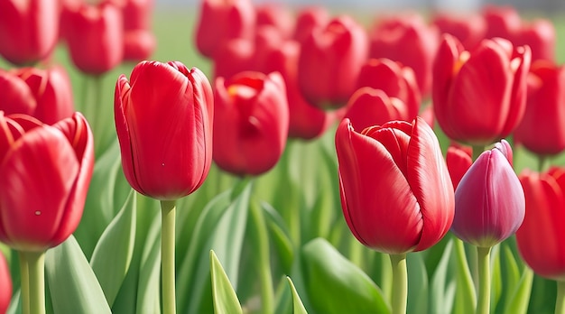 Foto selective focus shot of red tulip flowers