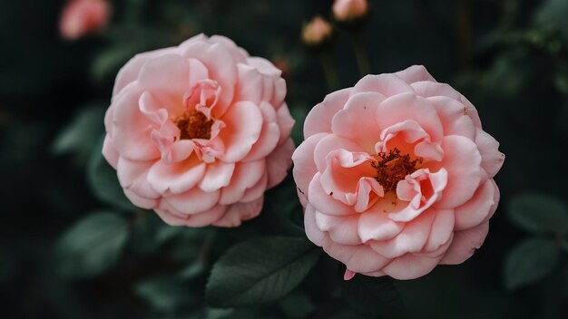 Photo selective focus shot of two pink gallic rose heads in the nature in twente the netherlands