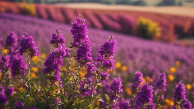 Selective focus texture of purple flowers field gardens autumn background
