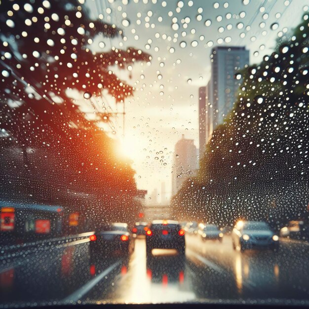 Selective focus water drops on the windshield after rain