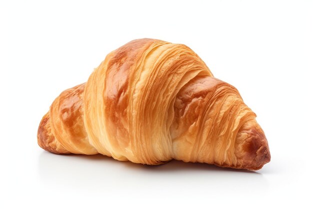 Foto il fuoco selettivo su uno sfondo bianco esalta un croissant