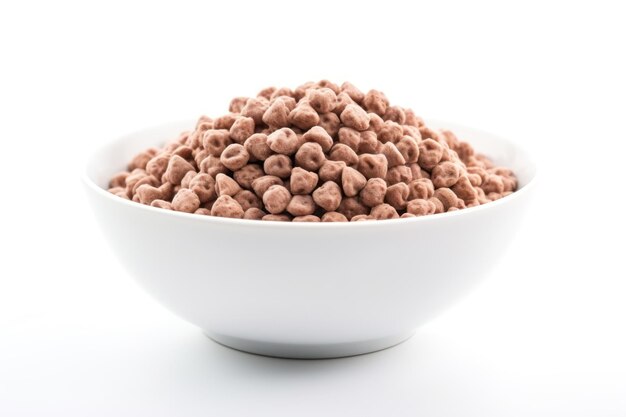 Photo selective focus on white background isolated chocolatte cereal