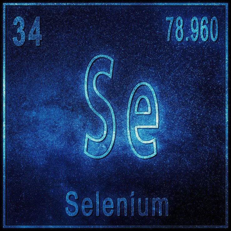 Photo selenium chemical element, sign with atomic number and atomic weight, periodic table element