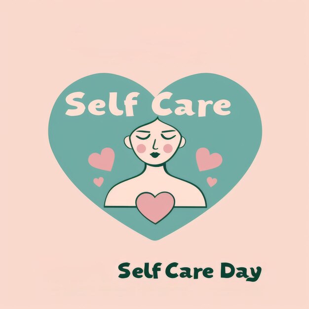 Photo self care day illustration with heart and peaceful face