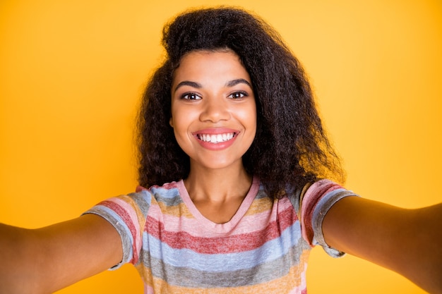 Self-portrait of afro american girl make selfie  