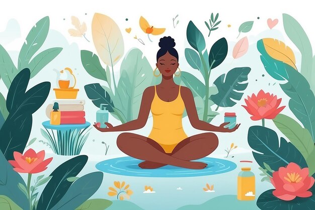 SelfCare als SelfLove-personages in een platte vectorillustratie