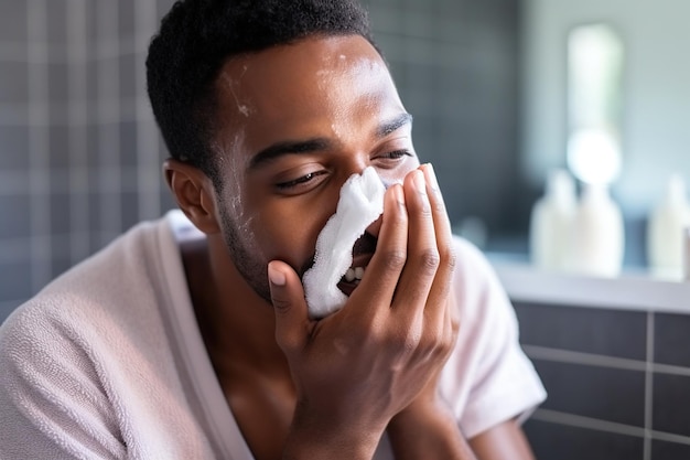 Selfcare and grooming young man applying face wash