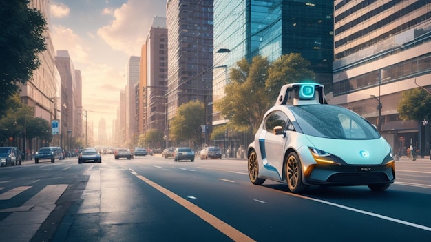 SelfDriving Car in a Bustling Urban Landscape