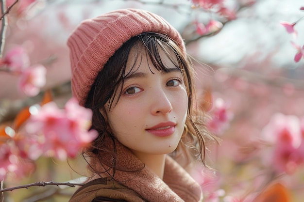 A selfie amidst blooming cherry blossoms in a Japanese park