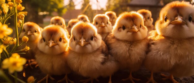 Selfie of chickens in a sunny botanical garden generative ai