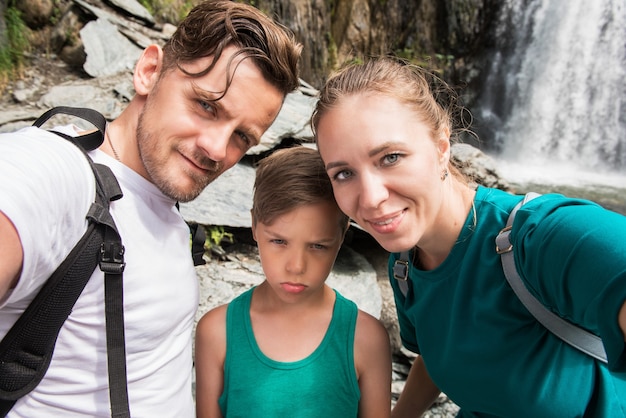 Selfie of family in mountain