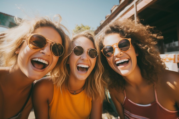 Selfie Fotografie van een groep vrienden meisjes die samen plezier hebben