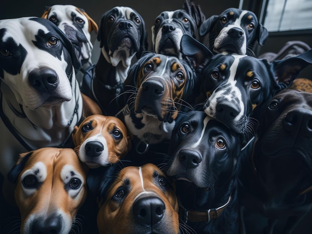 Photo selfie of a group of dogs ai generative