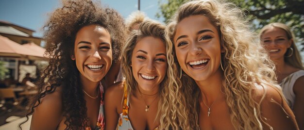 Foto selfie di un gruppo di amici in bikini