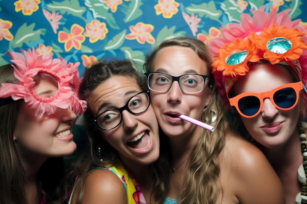 Selfie of happy moments in the photo booth Social event picture in the party with diverse people