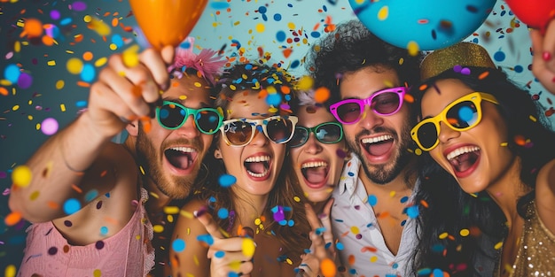 Foto selfie di momenti felici nella cabina fotografica immagine di eventi sociali nella festa con persone diverse