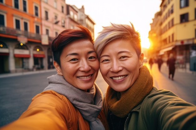 Selfie of mature lesbian asian women lgbtq acceptance generative ai