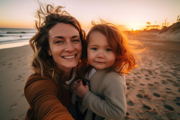 Selfie mother and daughter single parent family diversity generative ai