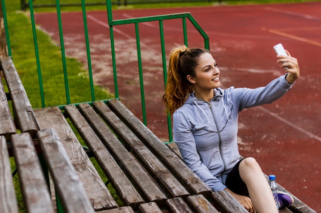 Selfie nemen na buiten trainen