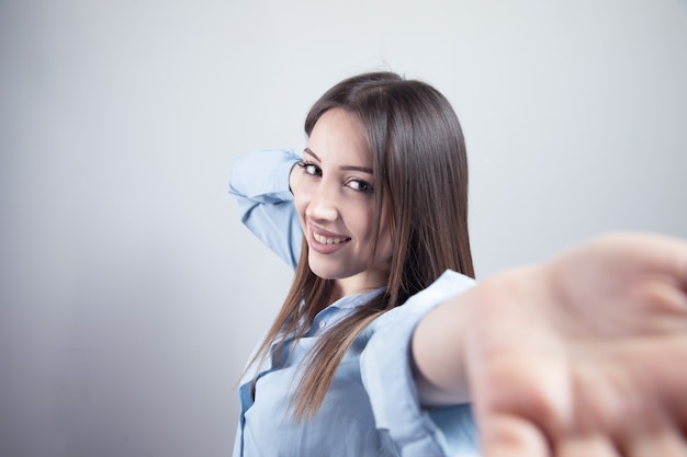 Selfie-portrait of young pretty woman.