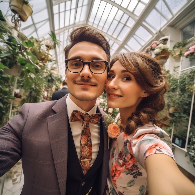  Premium AI Image | selfie style of new wedding couple