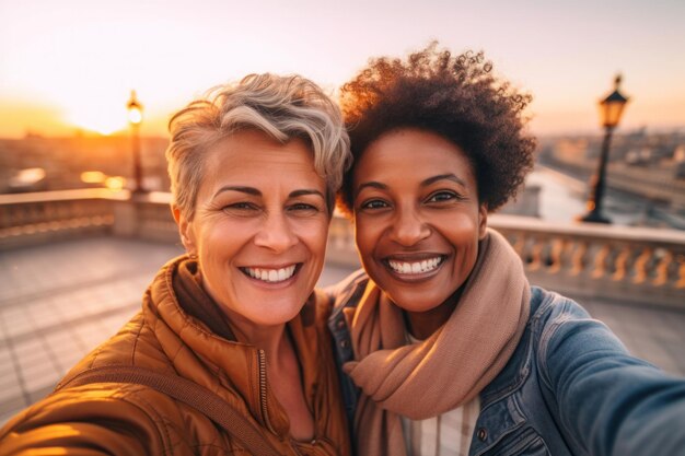 Selfie of two mature lesbian women lgbtq acceptance generative ai