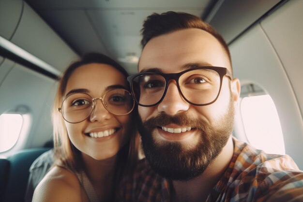 Selfie van een koppel op vakantie in de cabine Generatieve AI