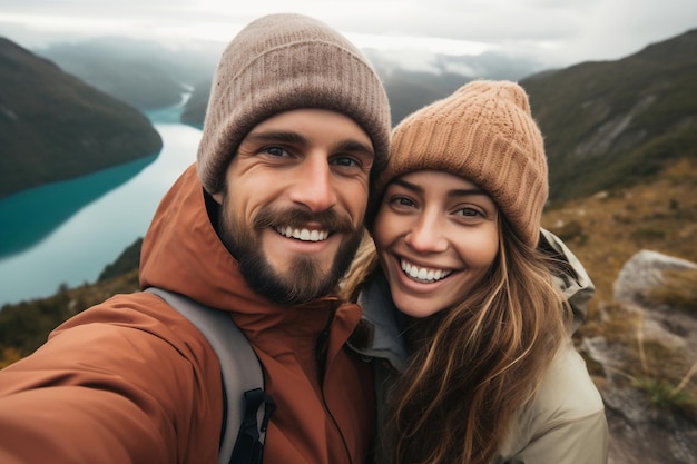 Selfie van een vrolijk en schattig ronddwalend stel Generatieve Ai