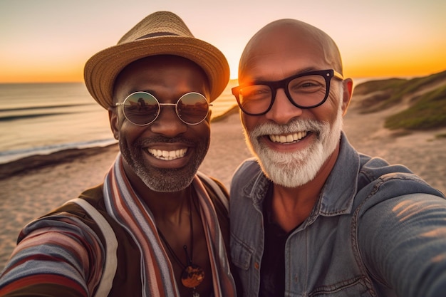 Selfie van twee volwassen homoseksuele mannen lgbtq-acceptatie generatieve ai